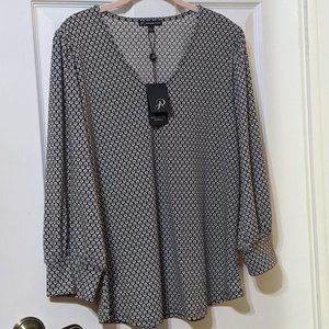 ADRIANNA PAPELL V-NECK 3/4 PUFF SLEEVE TOP